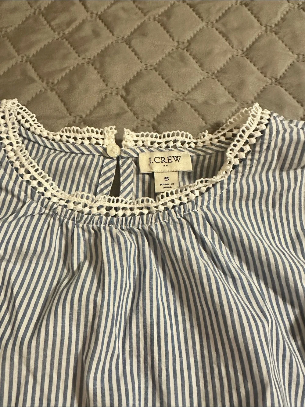 J Crew 100% Cotton Blue & White Stripe Ruffled Long-Sleeve Top Size Small